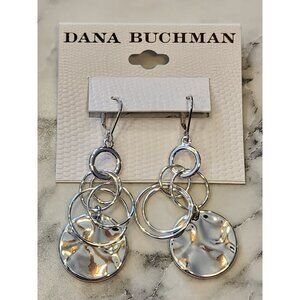 Dana Buchman Silver-Tone Dangle Earrings With Multi-Ring Design & Textured Disc